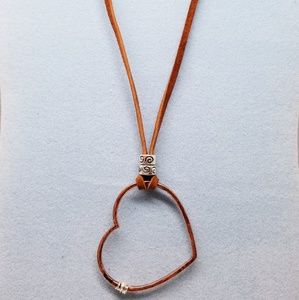Wire wrapped leather heart necklace